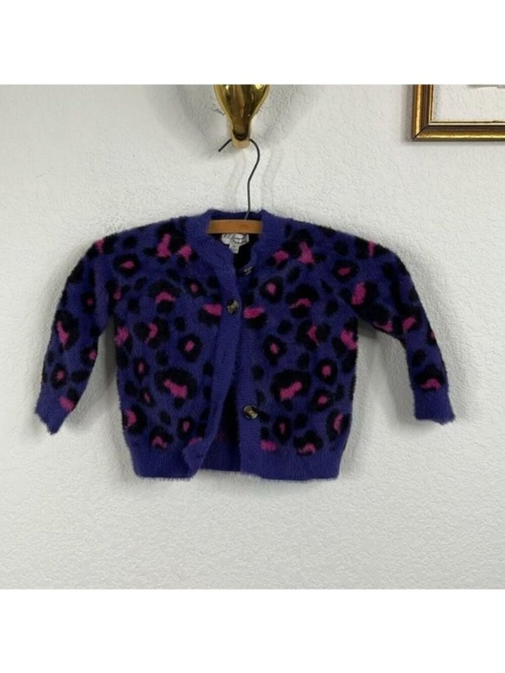 Lil Lemons for Love and Lemons Holiday 2019 Leopard Fuzzy Cardigan Sweater 4T